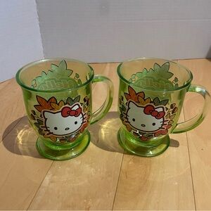 New Hello Kitty Green Glass Mugs with autumn leaves